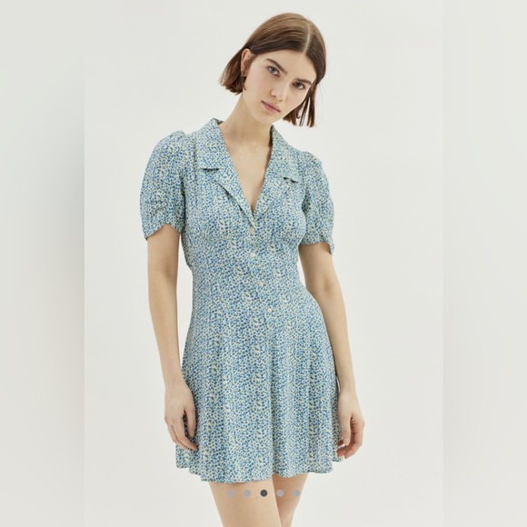 UO Crowley Collared Floral Mini Dress in Multi Blue - Picture 3 of 8